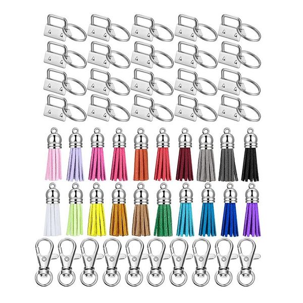 

keychains 60 pcs key fob hardware set include 20 keychain tassel swivel snap hook for chain supplies, Silver