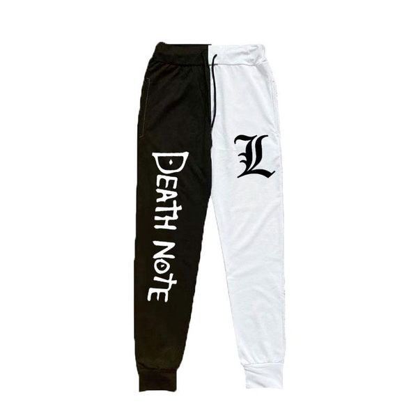 

men's pants japan anime death note print trousers men women double color sweatpants funny joggers lounge hip hop, Black