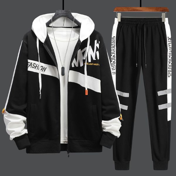 

men's tracksuits male hoodie ensemble, hooded sweatshirt vest, men's sweatpants, casual hip hop sports ensemble. t8y7, Gray