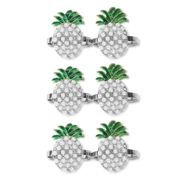 

6pcs cute napkin rings pineapple shape pearl beaded shining gold christening ban