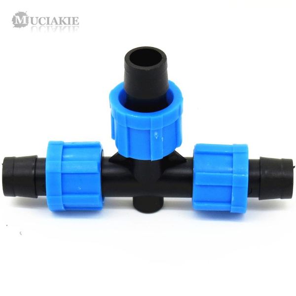 

watering equipments muciakie 1pc dn16 universal nut lock tee fits 16mm tubing garden drip irrigation connector adapter coupling fittings