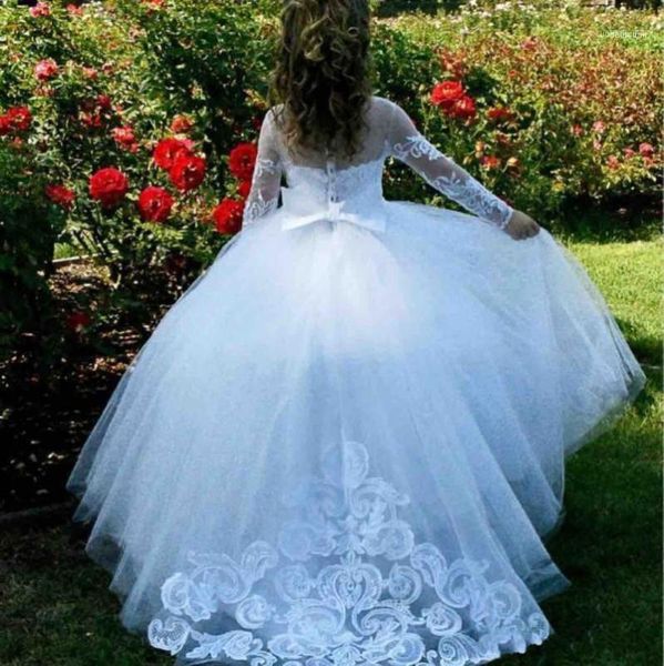 

lovely long sleeves flower girls dresses for weddings illusion lace appliques pageant dress first communion vestidos1, Red;yellow