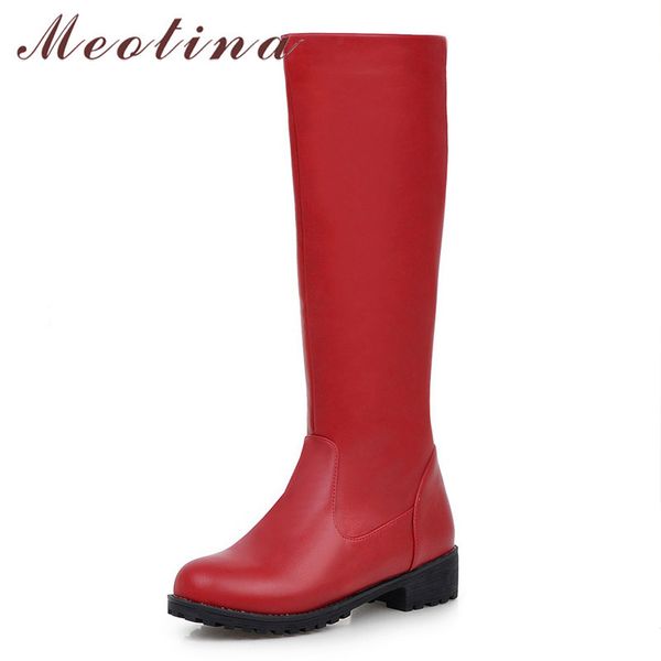 

riding boots women shoes platform mid heel knee-high round toe chunky heels long female black red size 43 210517