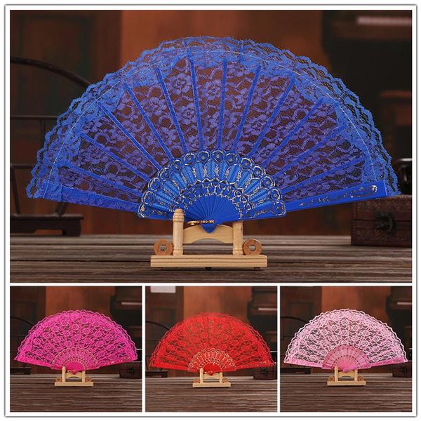 

crafts art folding fans solid color hand held flower fan hollow lace performance dance festival gift other home decor