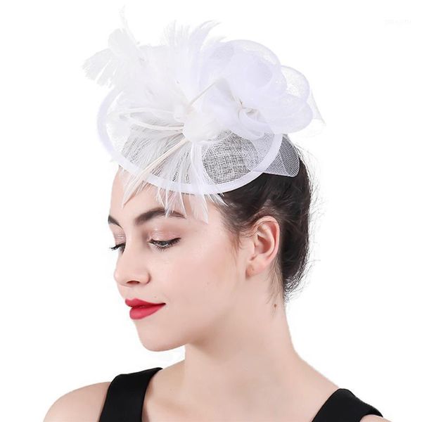 

party headwear women vintage fascinators with veils linen pillbox hats 2021 fancy feather ladies church cocktail headpieces1