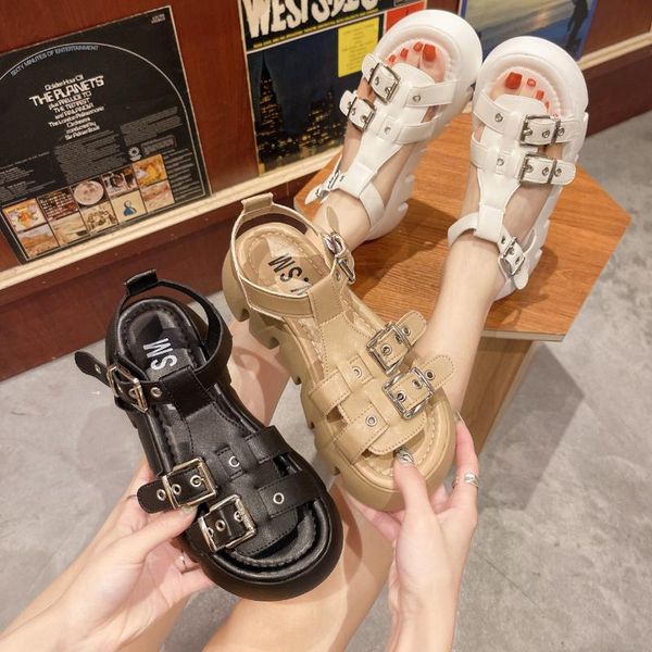 

sandals european station 2021platform muffin piano bottom open toe belt buckle strap internet celebrity high-women's shoes, Black