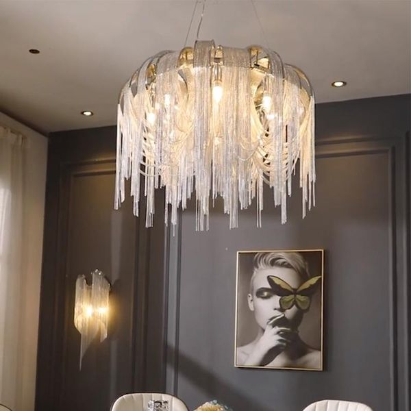 

nordic tassel chain chandelier luxury hanging light suspension luminaire chrome metel for living room restaurant pendant lamps
