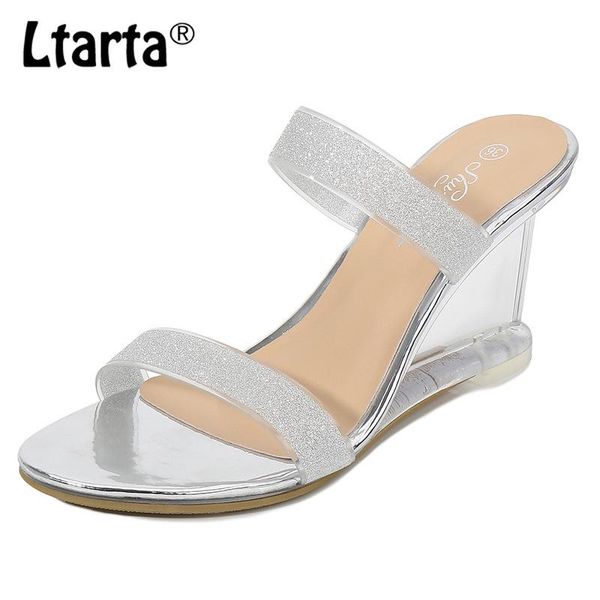 

rhinestone high heels women's summer versatile shoes simple slope heel sandals transparent lfd, Black