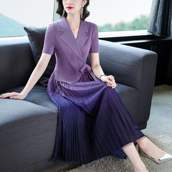 

casual dresses summer short-sleeved pleated classy lady notched lace-up fashion elegant female office work quality e3w5, Black;gray