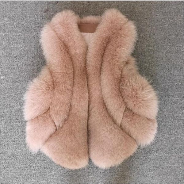 

women's fur & faux vest women 2021 design real for natural waistcoat white solid color wholesale price v163, Black