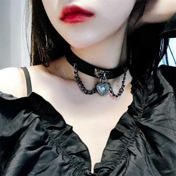 

chokers vintage gothic punk heart lock choker necklaces for women teens girls retro hip hop leather neckalce fashion jewelry gifts, Golden;silver