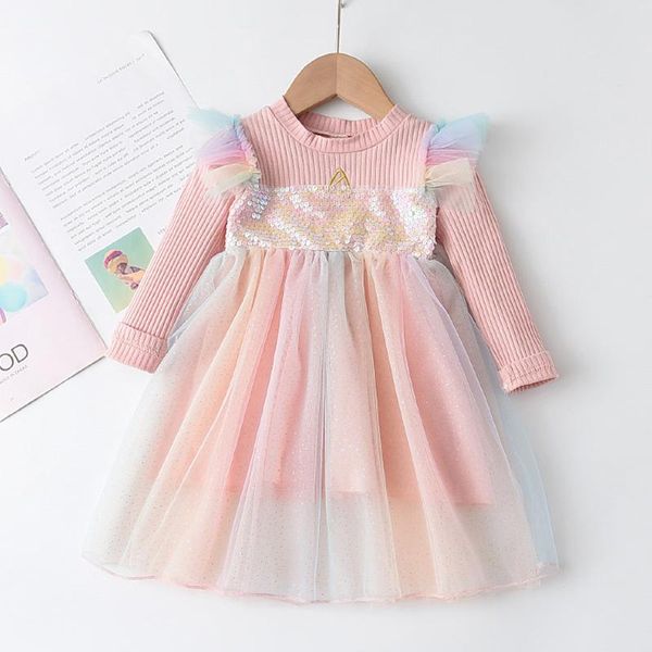 

menoea spring girls clothes pullover princess 2021 style knitted long sleeve dress 2-7 years autumn dresses girl's, Red;yellow