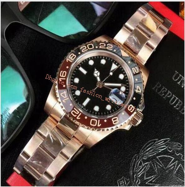 

u1 factory luxury watches rose gold 126715 40mm gmt listed v3 version batman automatic movement ceramic rotating bezel sapphire glass steel, Slivery;brown
