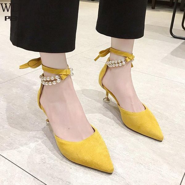 

summer shoes women sandals cross-tied string bead ankle strap sandal pointed toe pumps pearl dress shoe zapatos mujer, Black