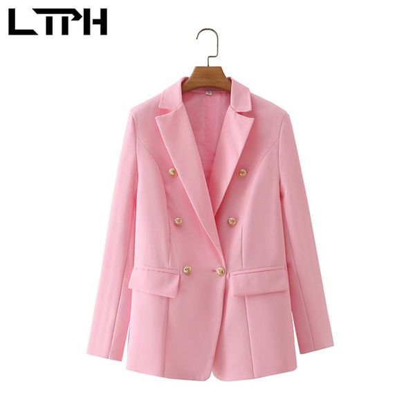 

women's suits & blazers ltph korean fashion pink blazer women long sleeve jackets chic metal double breasted vintage slim lady suit coa, White;black