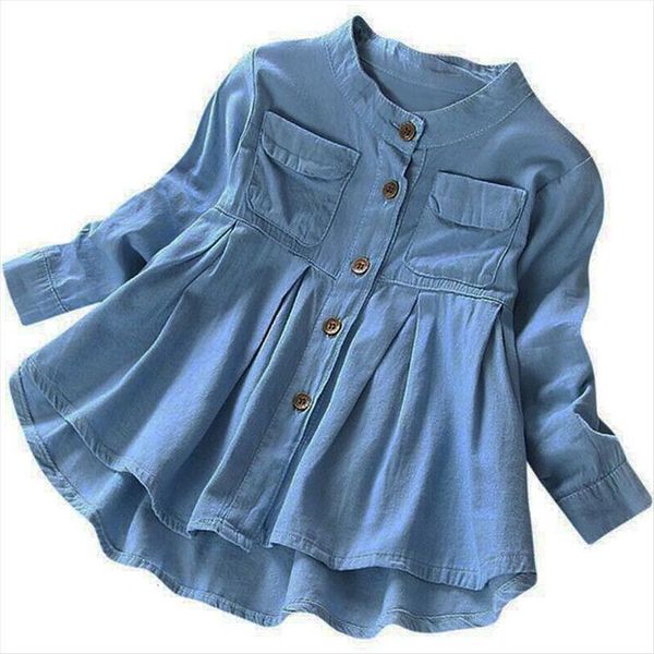 

girls clothing baby denim ruched girl dresses long sleeve t shirt blouse solid o neck cute, Red;yellow