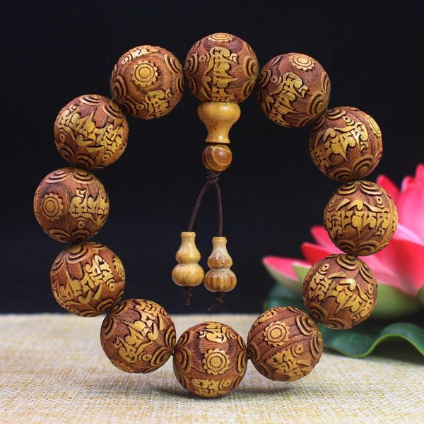 

tennis 20mm golden teakwood beads six true words carved buddhsit wrap bracelets tibetan mantra dark sandalwood padauk rosewood buddhism, Golden;silver