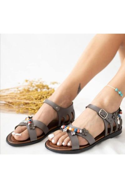 

sandals women's beaded flat bottom, Black