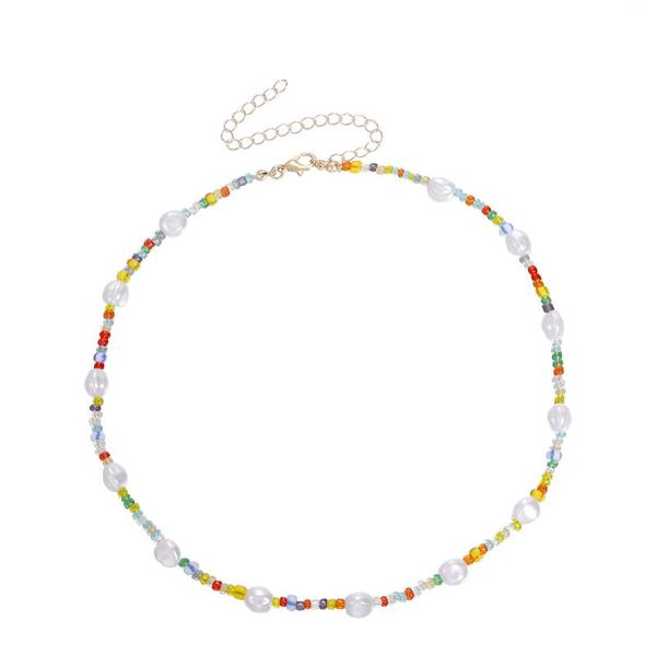 

chokers imitation pearls rice beads beaded necklace for women colorful clavicle chain gold color short necklaces female 2021 fashion, Golden;silver