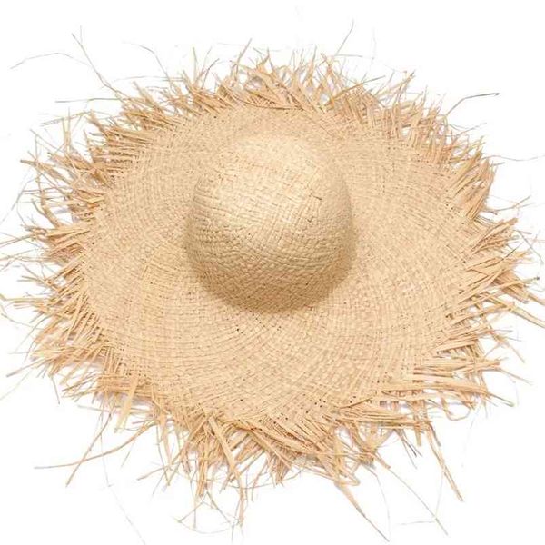 

handmade women straw sun hats large wide brim gilrs natural raffia panama beach caps for holiday 210709, Blue;gray