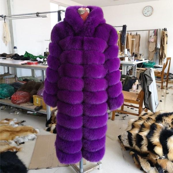 

women's fur & faux luxury women female winter long coat real parka overcoat thick warm genuine outdoor outwear, Black