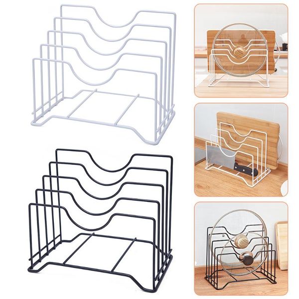 

kitchen storage rack iron multifunctional pan pot lid cover cutting board holder shelf organizer for accessories & organization