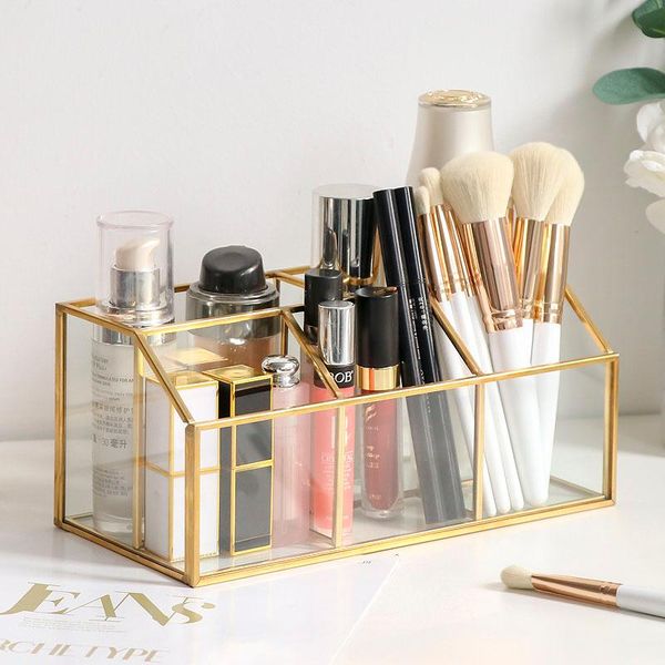 

bathroom storage & organization brass glass makeup brush bucket nordic style cosmetic lipstick comb eyebrow remote control holder deskor