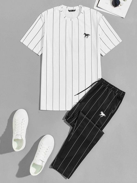 

men horse print striped & pants set t0tj#, Gray