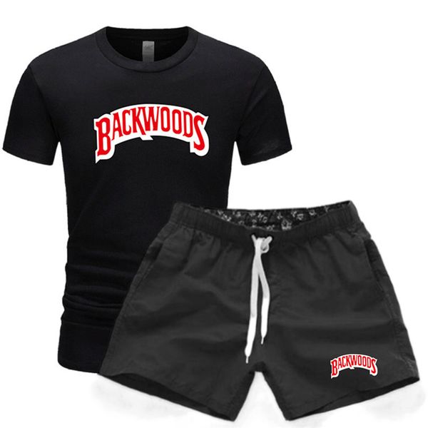 

Men' Tracksuits Sleeve Casual Bawoods Printed Sports Suit 5-point, Black 1