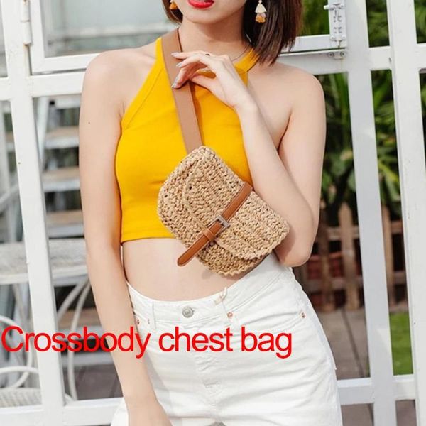 

women semicircle straw bags small female vintage casual solid color summer beach chest bag lady waist pack shoulder