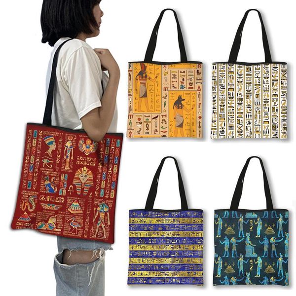 

evening bags retro egyptian hieroglyphs / symbols pattern tote bag classical africa style shoulder women large capacity shopping
