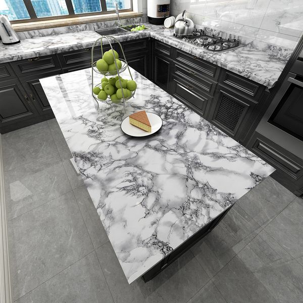 

Marble Waterproof Wallpapers PVC Kitchen Table Pasters Oilproof Self Adhesive Wall Sticker, As show