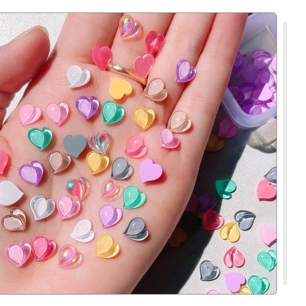 

nail art decorations 10pcs double petal crooked peach heart jewelry flat back resin macaron candy color 3d fingernail diy decoration, Silver;gold