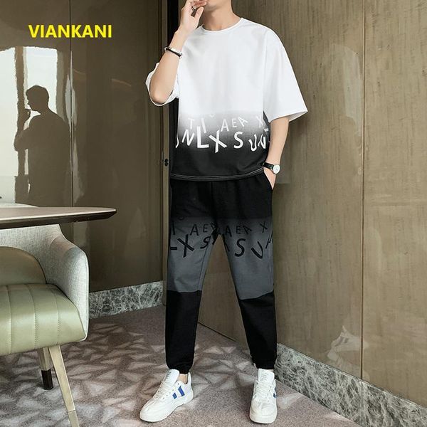

men's tracksuits summer suit casual loose o-neck t-shirt plus breathable ice silk shorts trendy street size clothing 4xl, Gray