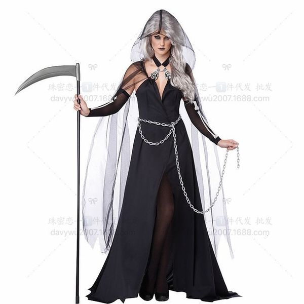 

halloween death hell goddess witch demon vampire uniform dress deep v black dress dance party_rw, Black;red