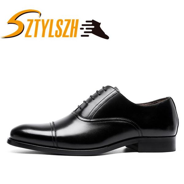 

dress shoes 2021 men formal men's handmade business wedding genuine leather lace-up male zapatos hombre, Black