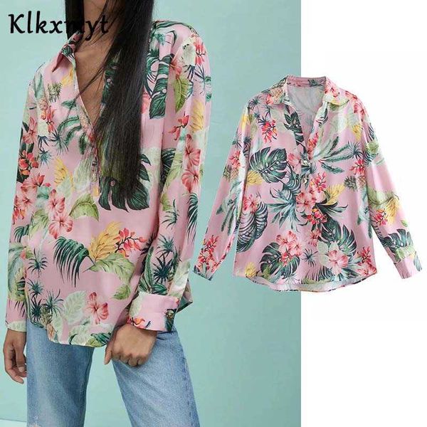 

klkxmyt za blouse women fashion floral print asymmetric blouses vintage long sleeve button-up female shirts blusa chic 210527, White