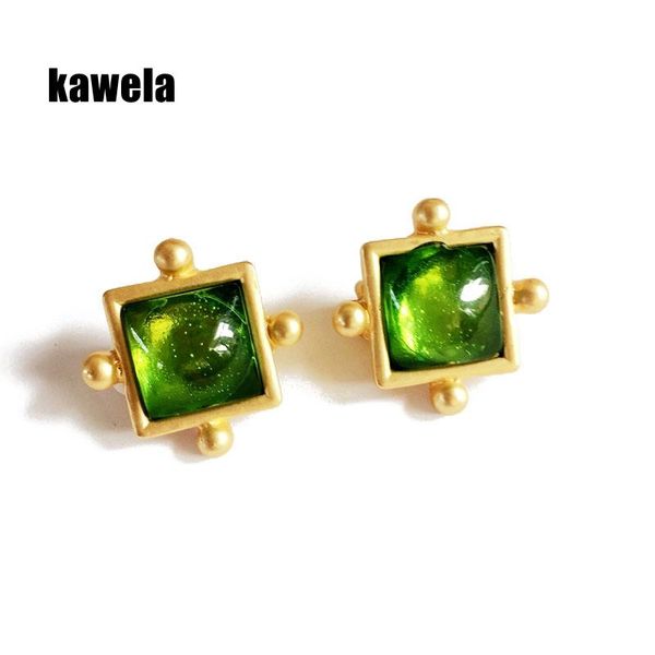 

clip-on & screw back square green clip earring, elegant cute earring, Silver