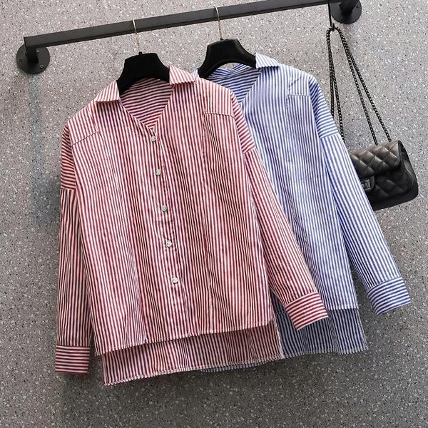 

women's vests 2021 fat sister fashion autumn v-neck striped long sleeve shirt cardigan covering meat and thin top, Black;white