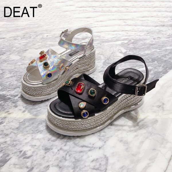 

dress shoes [deat] 2021 spring summer round toe buckle strap crystal silk casual platform sandals for women fashion tide 10i089, Black