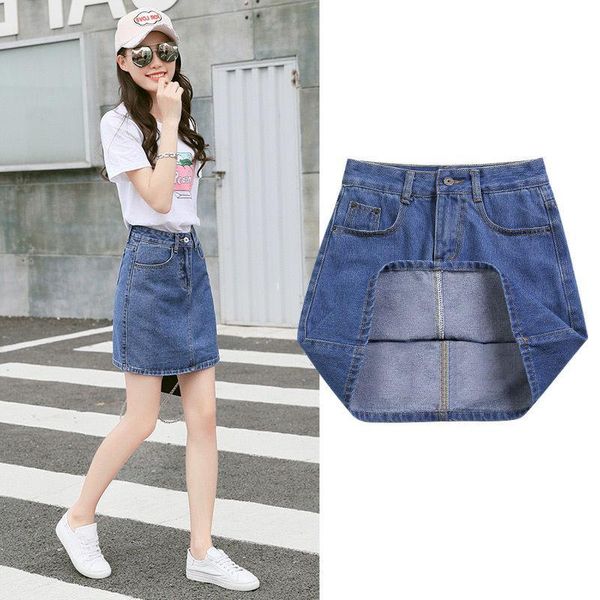 

skirts denim skirt half length student buttock a-line college wind children slim and versatile summer korean edition, Black