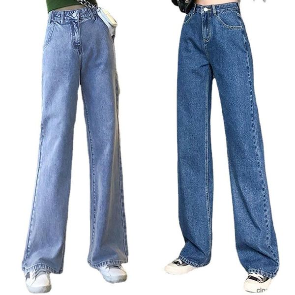 

women's jeans womens harem wide-leg hight waist thin -style straight-cut casual loose solid color indoor outdoor simple trousers, Blue