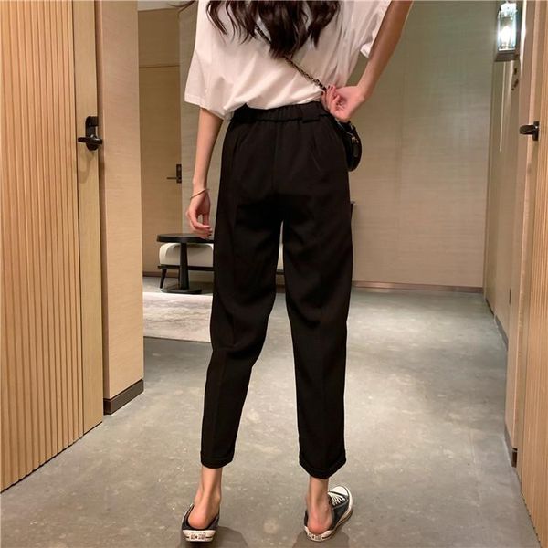 

summer leisure korean style slim and versatile loose casual pants women high waist harem women's & capris, Black;white