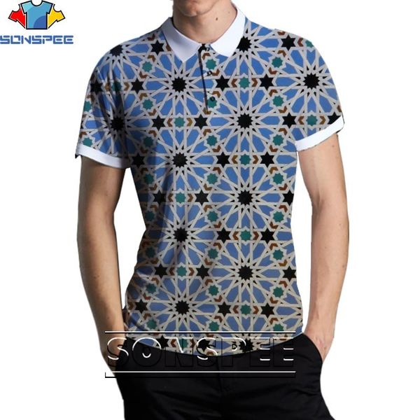 

men's polos sonspee 3d pattern abstract printing fashion casual loose original collar shirt men and women hip-hop trend street style, White;black