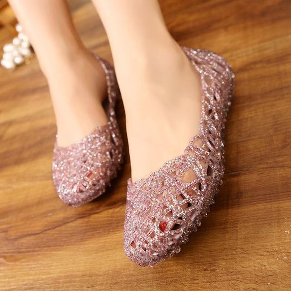 

sandals 2021 women summer fashion hollow out breathable crystal shoes woman lighted beach plastic zapatos de mujer, Black