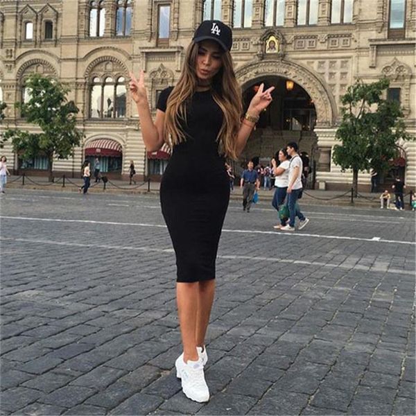 

casual dresses women bodycon dress o-neck short/long sleeve solid lady spring summer skinny package hip midi pencil vestidos, Black;gray