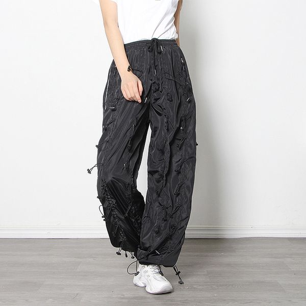 

capris white straight pants for women high waist patchwork casual loose streetwear trousers female fashionable clothes, Black;white