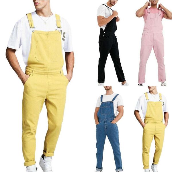 

men's pants mens suspender denim dungarees overalls casual loose jumpsuit bib trousers, Black