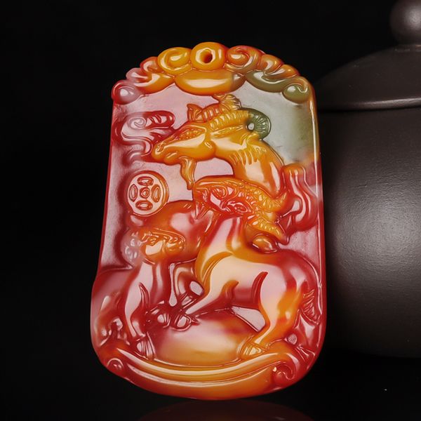 

xinjiang hetian jade chicken blood ruby three yang kaitai zodiac sheep jade pendant brand color jade christmas cards, Silver