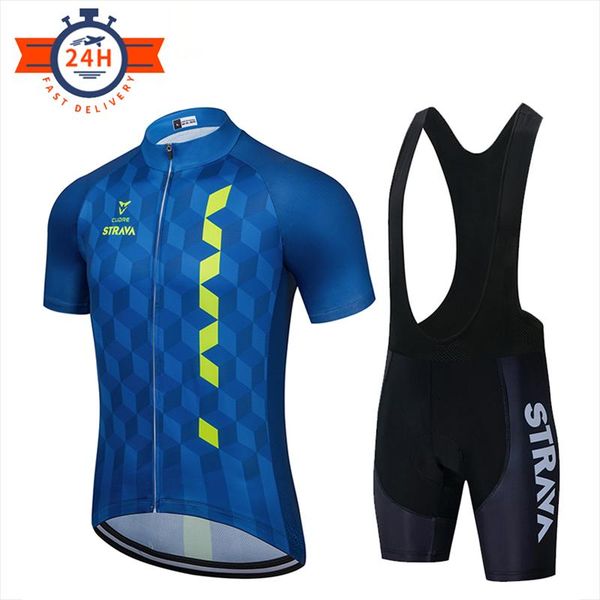 

racing sets 2021 strava cycling jersey set breathable bicycle clothing riding bike clothes short sleeve sports ropa ciclismo, Black;blue